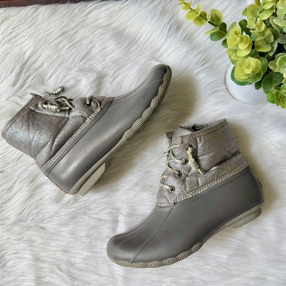 Sperry Top-Sider Saltwater Shimmer Duck Boots Gray Waterproof Size 7.5 - Picture 6 of 13